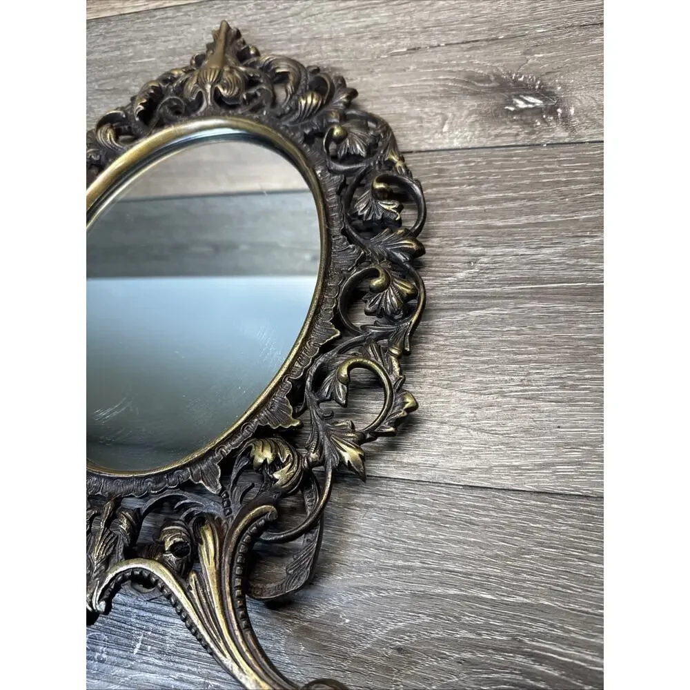 Vintage Victorian Oval Solid Brass Vanity Mirror 15x11”
